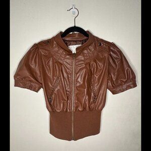 ARDEN B Faux Leather Short-Sleeve Cropped Brown Jacket Size M